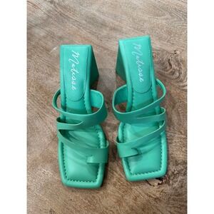 Matisse Oslo Seafoam Green Square Toe Block Heel Strappy Sandals Womens 9M